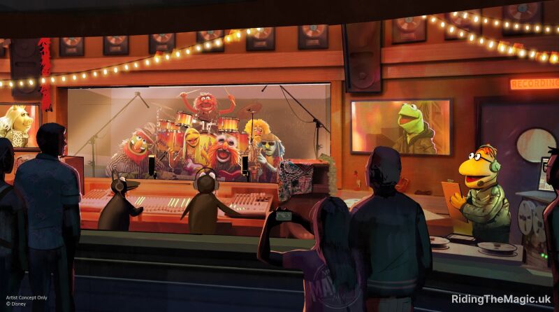 artists concept image of sound studio being watched in sound studio are muppets playing instruments