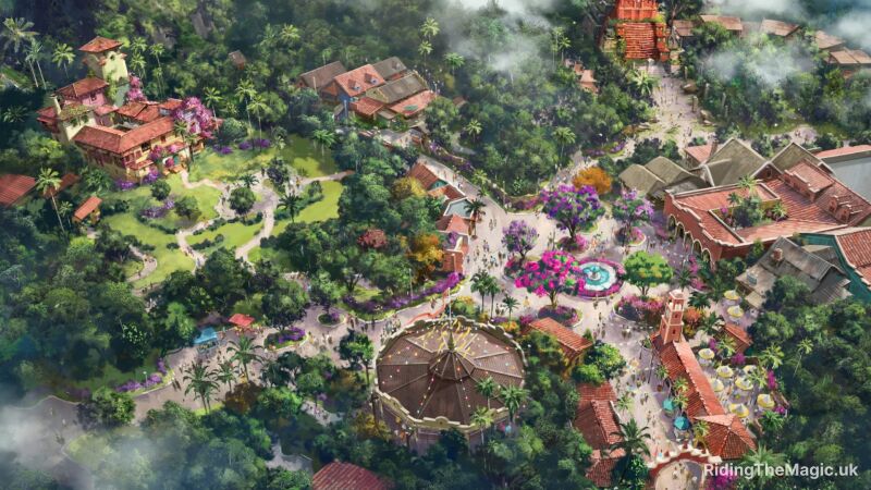 Concept art showing a overhead view of the Americas Land