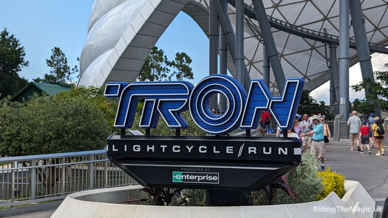 TRON Lightcycle / Run Signage in front of the ride connopy