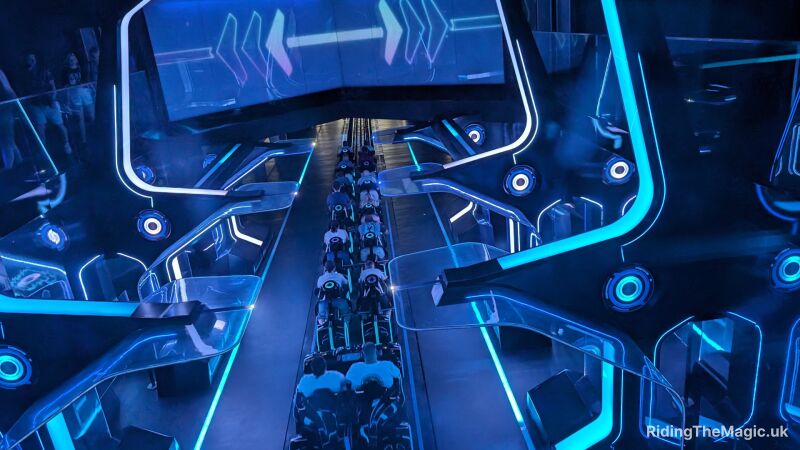 People on the TRON ride waiting for the high acceleration launch