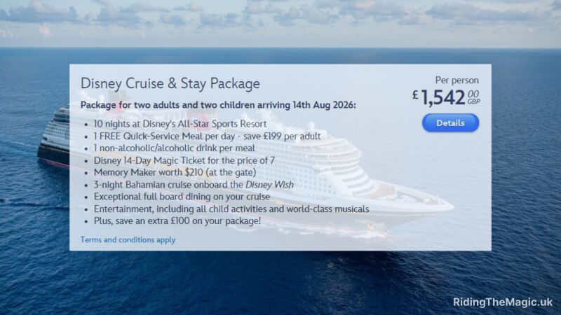 Disney Cruise & Stay Package for two adults and two children arriving 14th Aug 2026