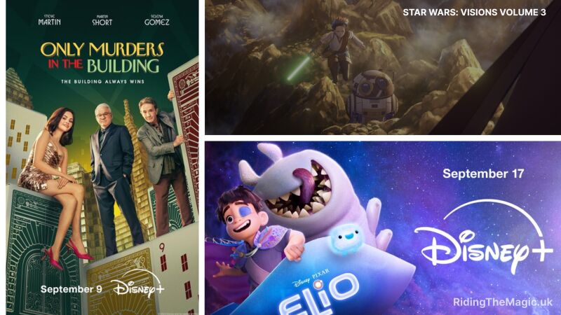 Images of posters for Only Murders In The Building, Elio and Star Wars Visions Volume 3