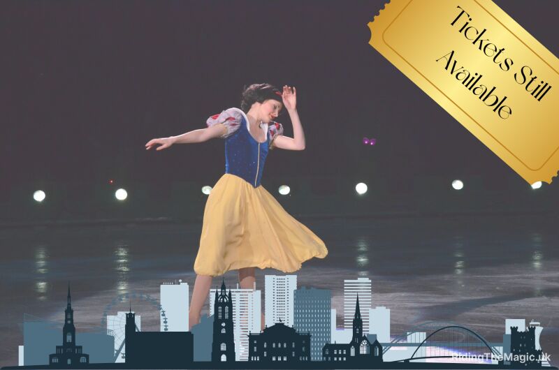 A woman dressed as Snow White is performing on an ice rink
