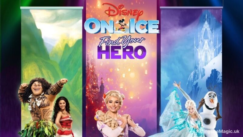Disney On Ice Find Your Hero show poster featuring Moana, Elsa and Olaf