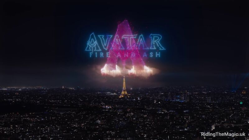 An image of the Eiffel Tower with the words "Avatar" and "Fire and Ash" in lights