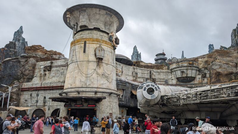 People are walking around the Millennium Falcon: Smugglers Run ride at Disney's Hollywood Studios