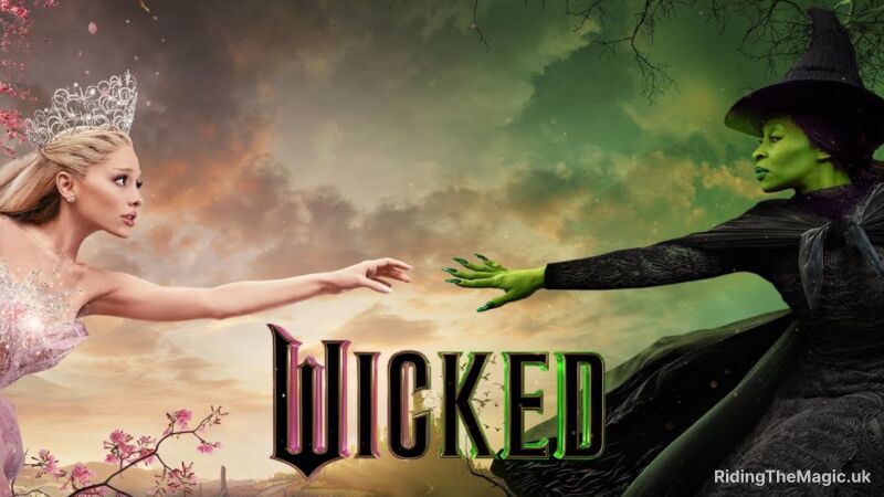 Wicked poster with Glinda and Elphaba reaching out to each other