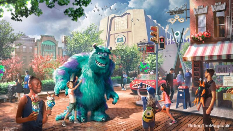 An artist's concept of a new Disney theme park featuring characters from Monsters Inc