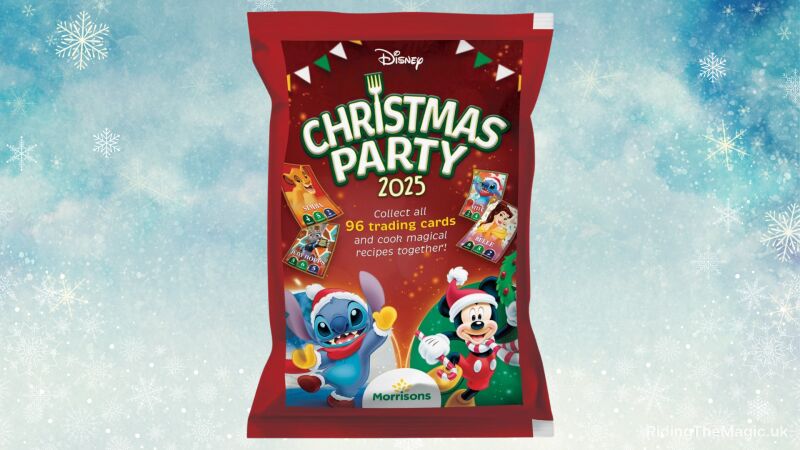 A red bag of Christmas Party 2025 with Disney characters on it