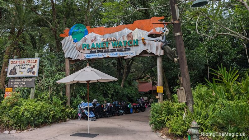 Entrance to Rafiki's Planet Watch at Animal Kingdom with strollers in the queue