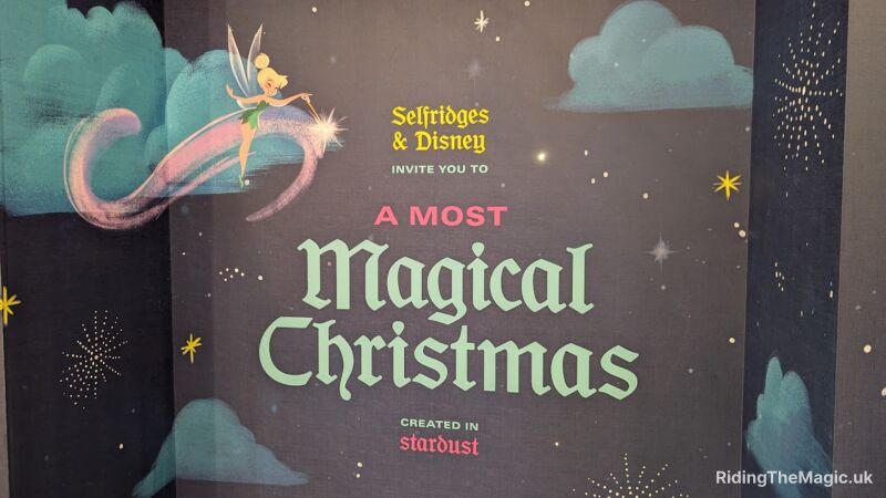 A sign for a magical Christmas event sponsored by Selfridges and Disney