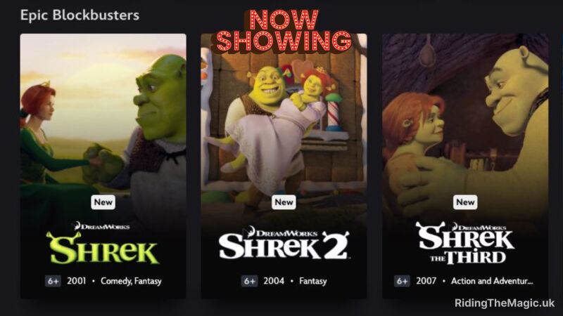 Three Shrek movies are shown on the screen