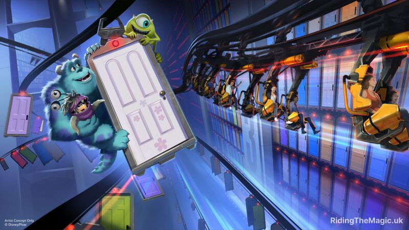 Concept art of the Monsters, Inc. Ride at Disney World