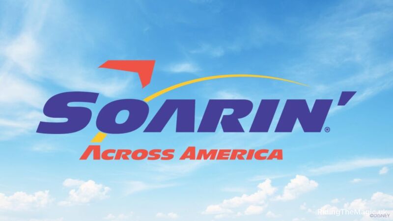 The logo for Soarin' Across America is displayed on a blue sky with clouds
