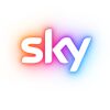 White “sky” logo with a colorful glow on a white background.