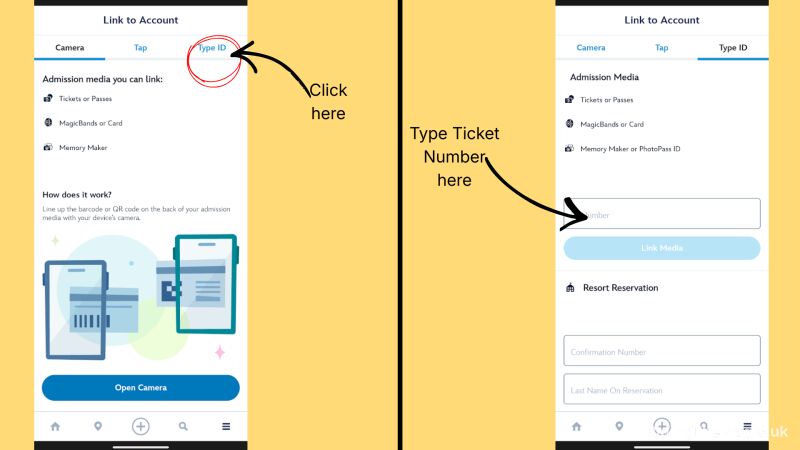 Link to account screen showing how to link admission media