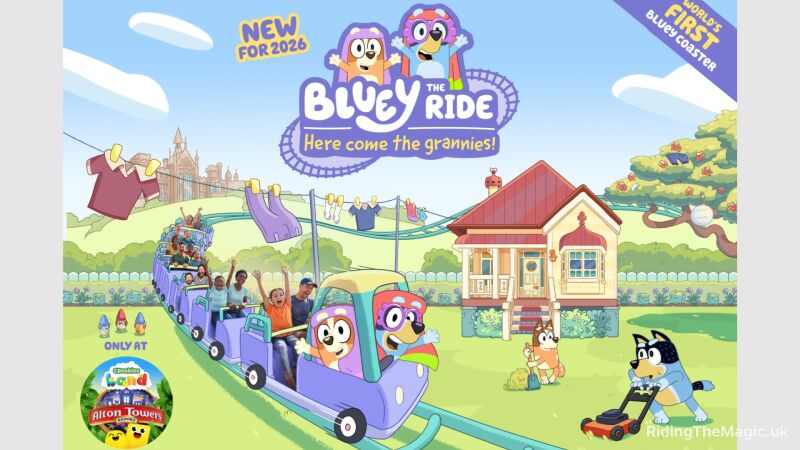 Cartoon image of Bluey ride at Alton Towers